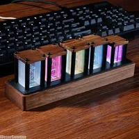 LED Luminous Tube Clock Retro RGB Pseudo Diy Desktop Ornaments Vintage Glow Tube Clock Creative Digital Display for Girl Gift