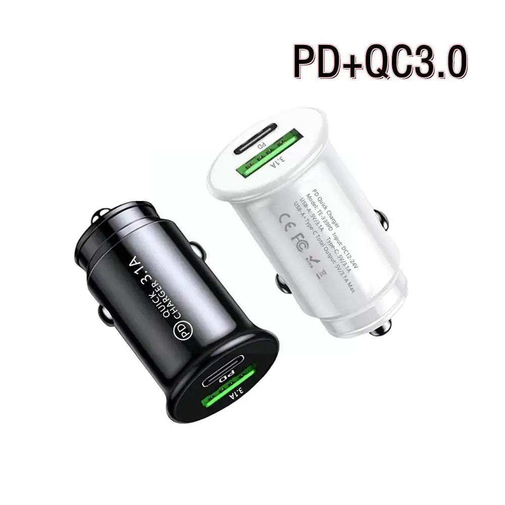 Qc3.0 Car Charger Fast Charging White Black Mini Shape Phone Charge Pd F8v8 Slot Car C Lighter Type Mobile 20w Usb Z1B9