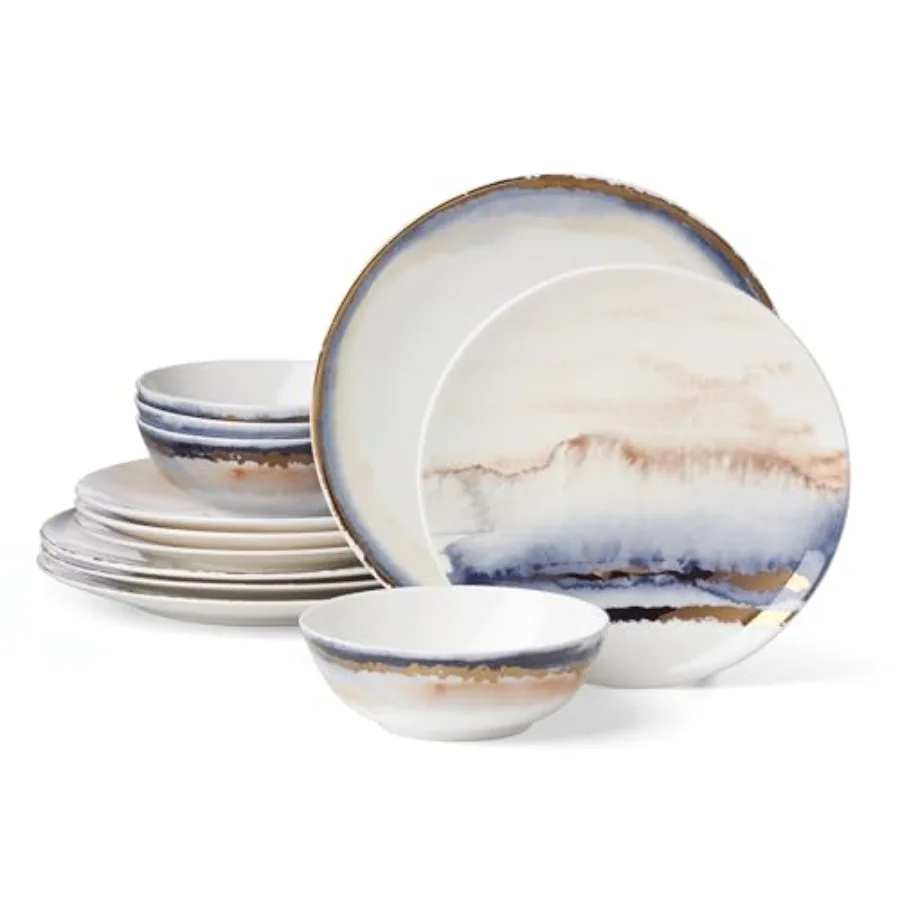 Summer Radiance 12-Piece Dinnerware Set with Modern Design White Ceramic Durable and Microwave Safe for Everyday Dining
