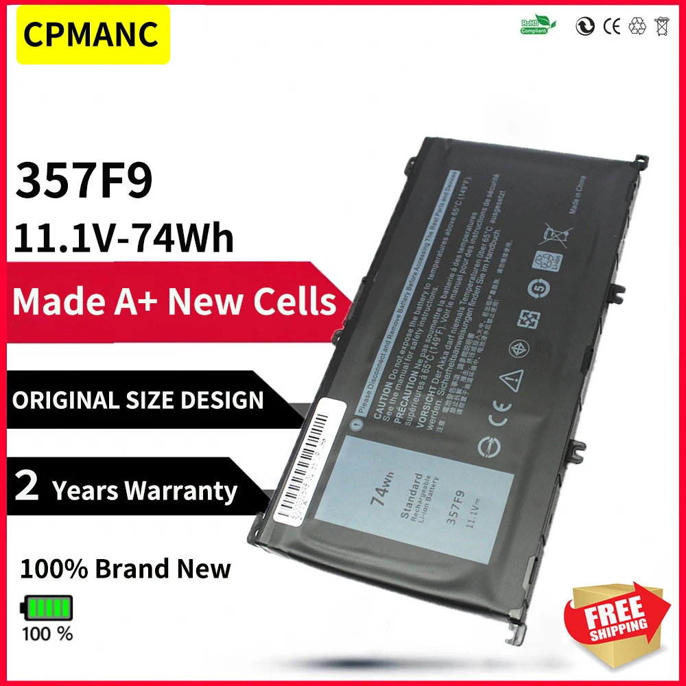 

CPMANC 357F9 Аккумулятор для ноутбука DELL Inspiron 15 Gaming 5576 5577 7566 7567 7000 7557 7559 P65F P57F P65F001 P57F001 11,4 В 74 Втч