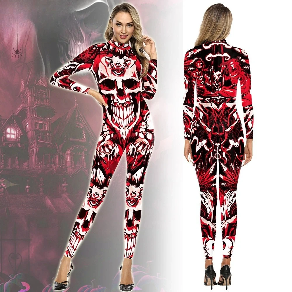 

2025 Halloween Skeleton Print Bodysuit - Creative Digital Art Costume for Party & Stage Performance