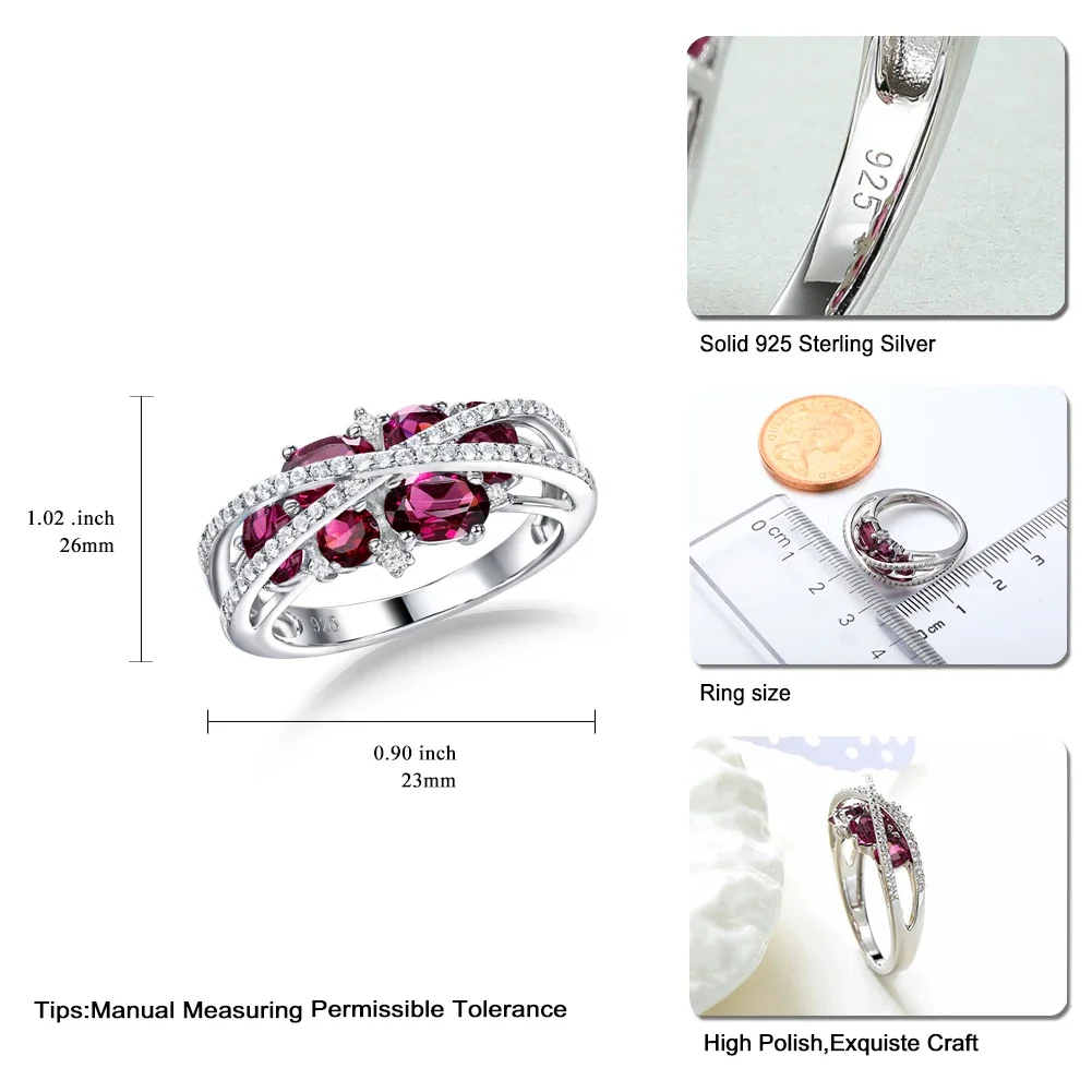 GZ ZONGFA Criscross Ring Natural Rhodolite 2.4ct Sparkling Gemstone Luxury Jewelry Genuine 925 Sterling Silver Ring for Women