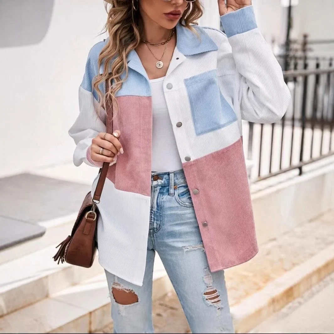 Tiktok عبر الحدود 2025 الخريف طويل Sve لون نقي سروال قصير irt مع رقعة كيت للنساء ملابس غير رسمية أنيقة