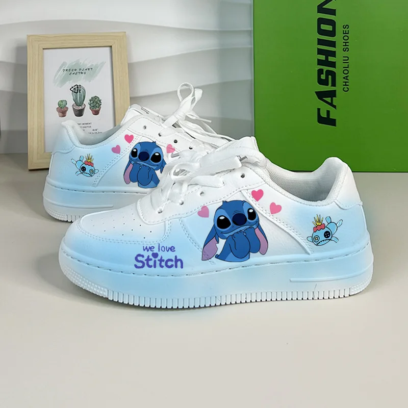 Kawaii disney stitch dos desenhos animados sapatos casuais masculinos e femininos lolita primavera e outono sapatos de skate versátil casal tênis