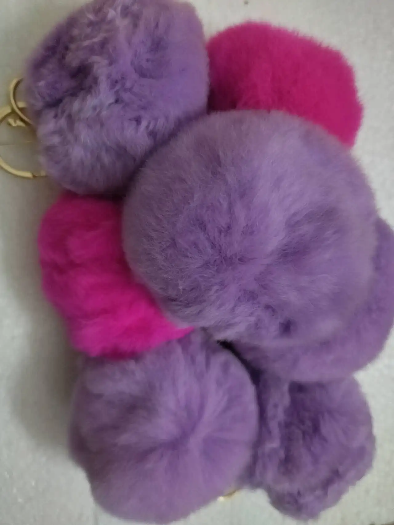 Fluffy Rabbit Fur Pompom 8CM Real Natural Fur Balls Key Chain K005-lavender