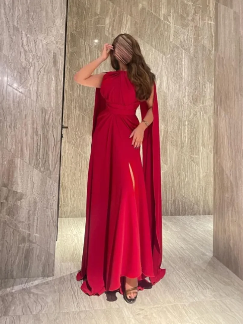 Vestidos De graduación elegante cuello alto vaina celebridad pliegue drapeado gasa ocasión vestido De noche Robe De Soirée Femmes فستانmavera