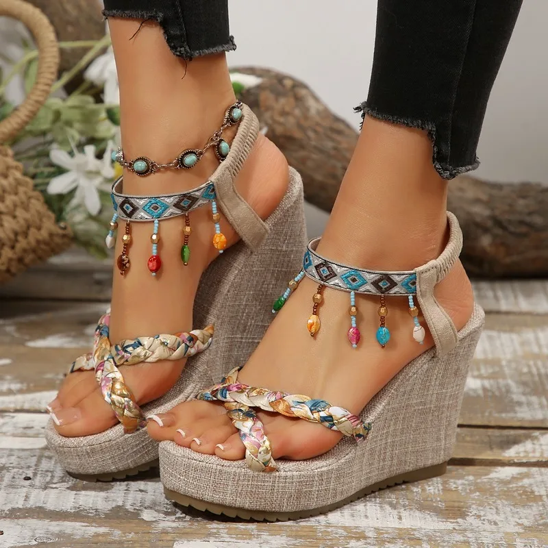 

Women's Sandals Wedge Open Toes Side Cutout Platform Sandals High Heels Anti-slip Leisure Fashion Shoes Women Sandalias De Mujer