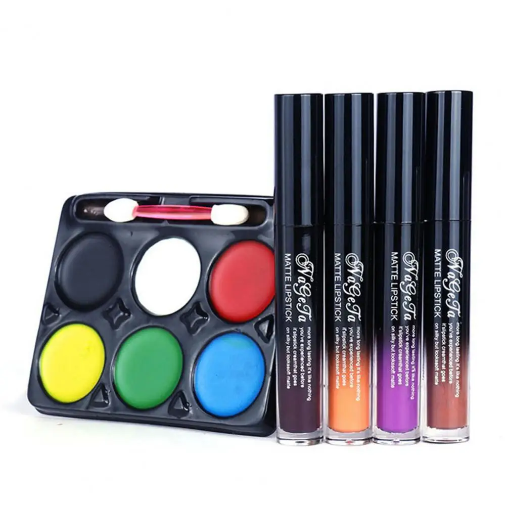 Kit de maquillage pour le visage Halloween, ensemble de maquillage Halloween effrayant, peinture pour le visage longue durée, tasse non collante, créer des looks effrayants