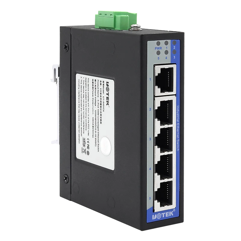 UOTEK 5 Ports 100M Unmanaged Ethernet Switch  Reliable Data Transmission DIN-rail Switch UT-6405CA