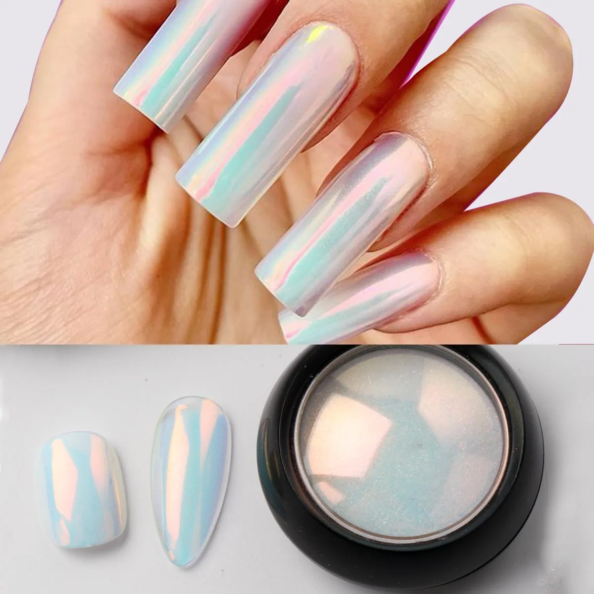 Holographischer Laser-Aurora-Spiegel-Nagelglitter Y2K Chrom Metallic Spiegel-Lila-Effekt-Pigment Meerjungfrau Perlglanz-Reibstaub