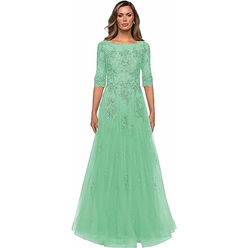 Lace Applique A Line With 3/4 Sleeves Mother Of The Bride Dress Long Chiffon Wedding Guest Dresses Vestido De Festa Longo