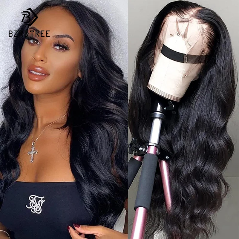 Bird Tree-All Real Human Hair, Transparent 13x4 Body Wave Forehead Lace Wig, Pre Plucked Front Lace Wig, Wigs For Women J49911QM