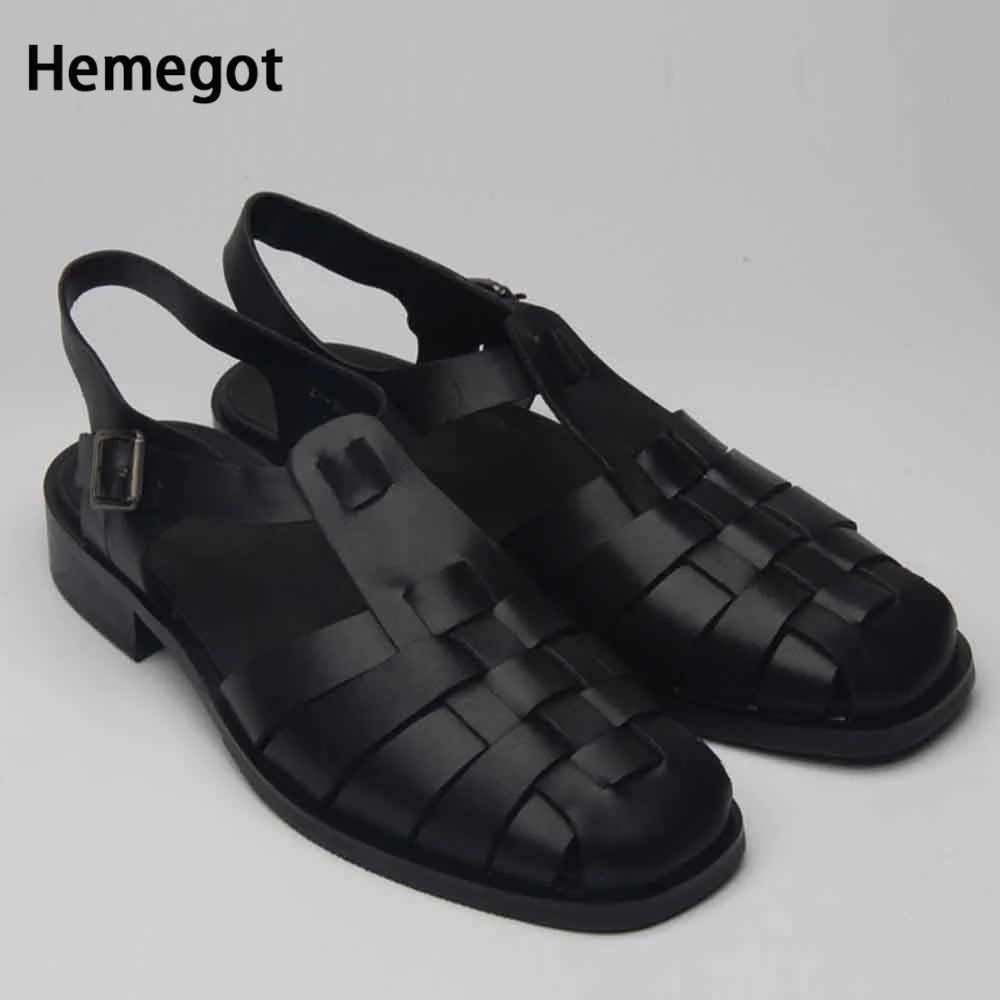 

Retro Braided Baotou Roman Sandals for Men Black Khaki Catwalk Design Thick Bottom Buckle Top Layer Cowhide Men's Trend Shoes