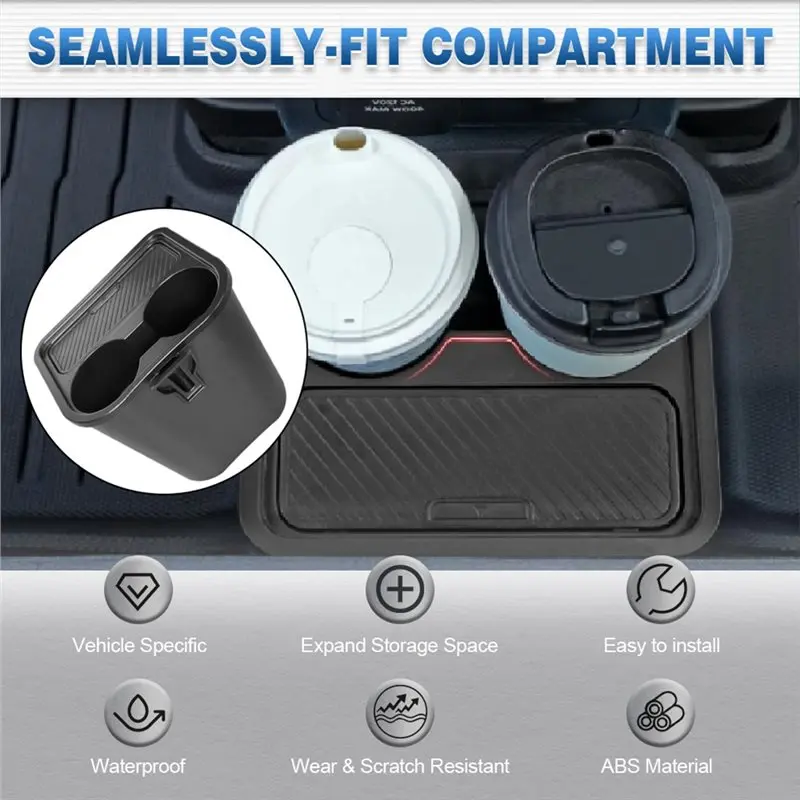 حامل أكواب متضمن سلة مهملات متعددة الوظائف باللون الأسود ABS لملحقات صندوق تخزين Ford Maverick 2022-2025 #6