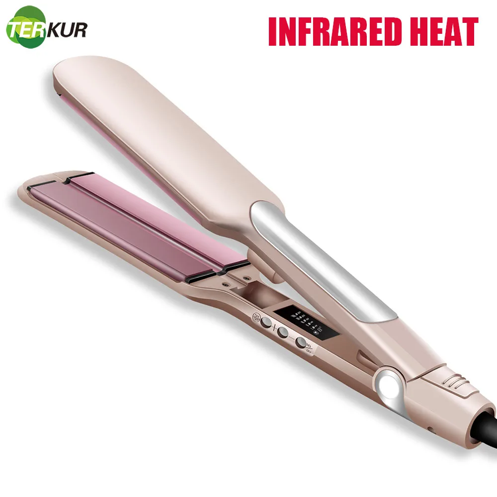 

Infrared Steam Hair Straightener Wide Plate Dry＆Wet Negative Ion Professional Ceramic Flat Iron PTC Fast Heating Styling Tools