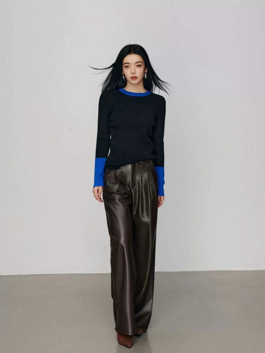 

CHILL ZOEY Повседневные кожаные брюки для женщин, универсальные широкие брюки, осенне-зимняя новинка, комфортная посадка, высокая талия, длинные штанины