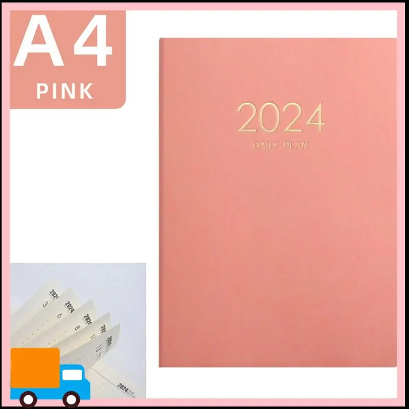 2024 Pink Plan Notebook Calendar Thickened Daily Plan Notebook Weekly Notebook Office School Supplies Easy To Use