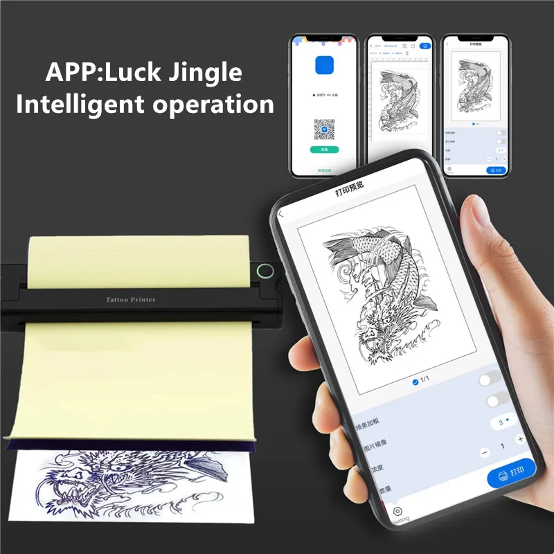 A46 Printer Tato Tanpa Tinta Portabel Mesin Transfer Stensil Tato Bluetooth Nirkabel Mesin Fotokopi Mendukung Android IOS Windows Mac