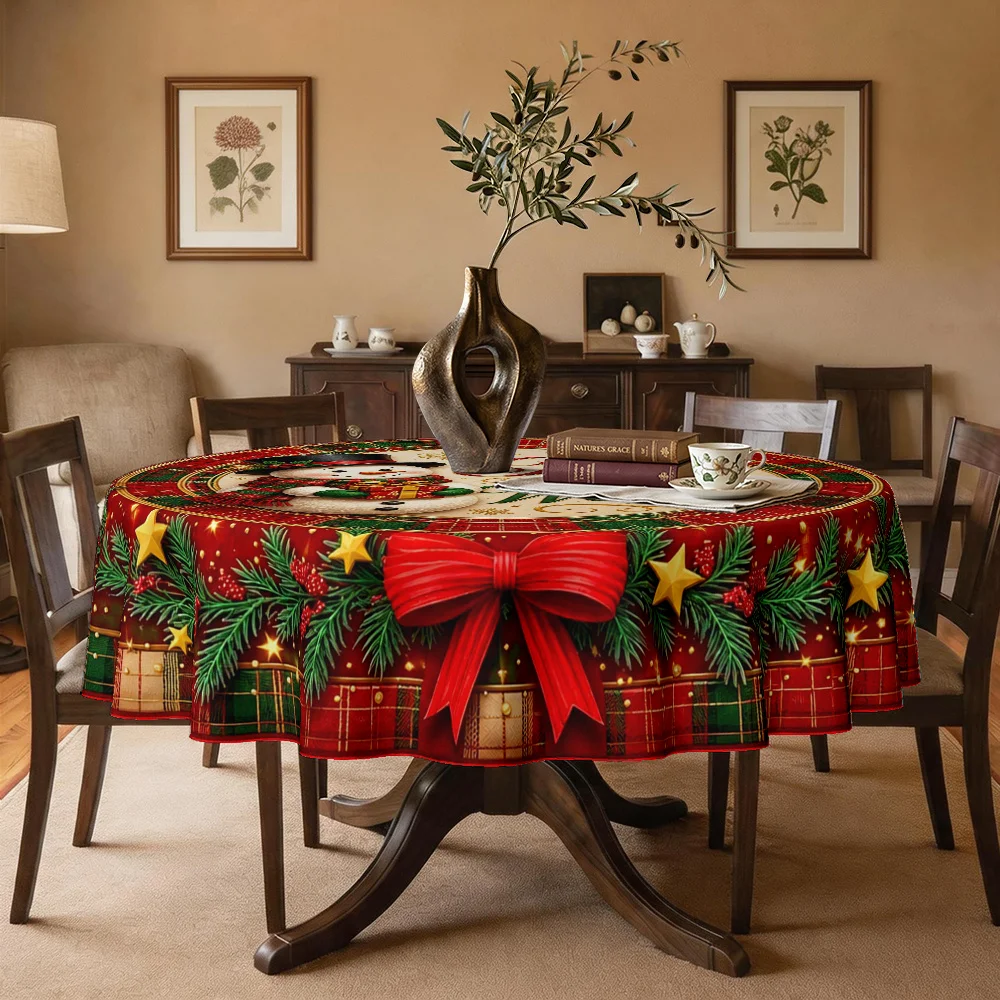 1 tablecloth, Christmas themed style, holiday snowman and 