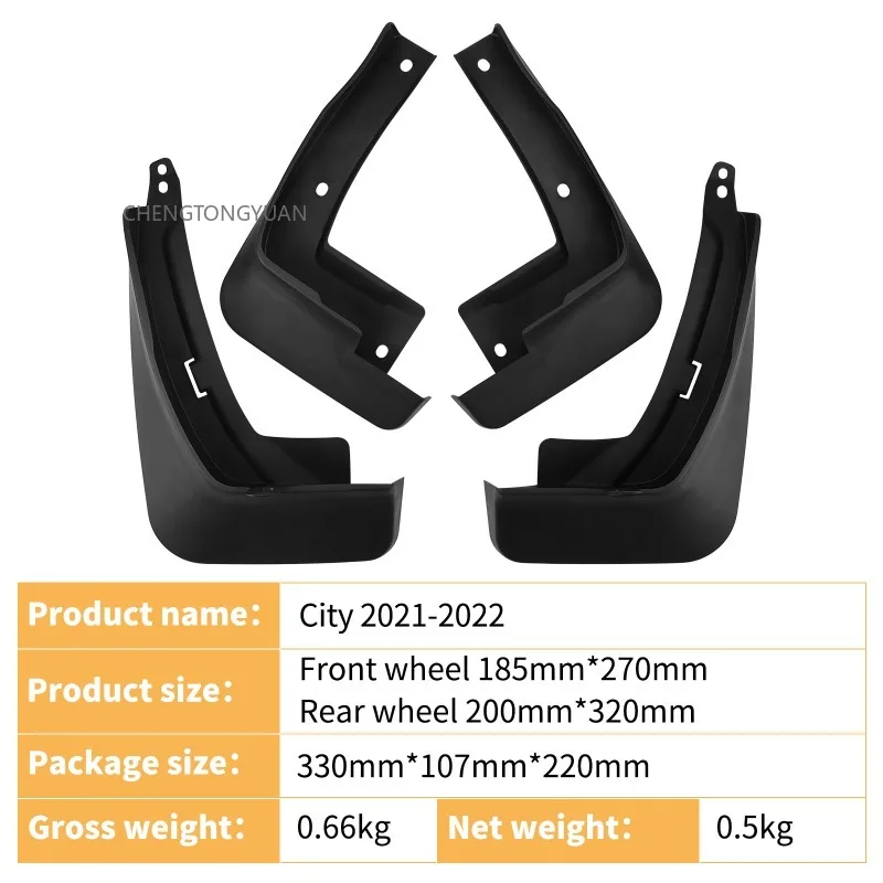 For Honda City Hatchback 2021-2022 Mud Flaps Splash Guards 4PCS Set Black Exterior Car Accessories Modification Fender Protector