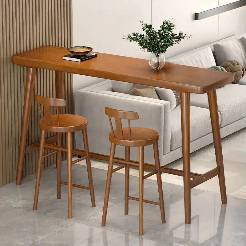 Solid Wood Bar Table, Minimalist Long Narrow High Top Table Against Wall for Home Balcony Divider, Milk Tea Shop & Bar JT40