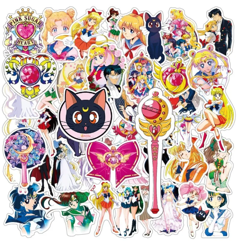 50pcs Sailor Moon Anime Stickers Suitcase Water Cup Stationery Mobile Phone Car Scooter Laptop Refrigerator Decoration Stickers