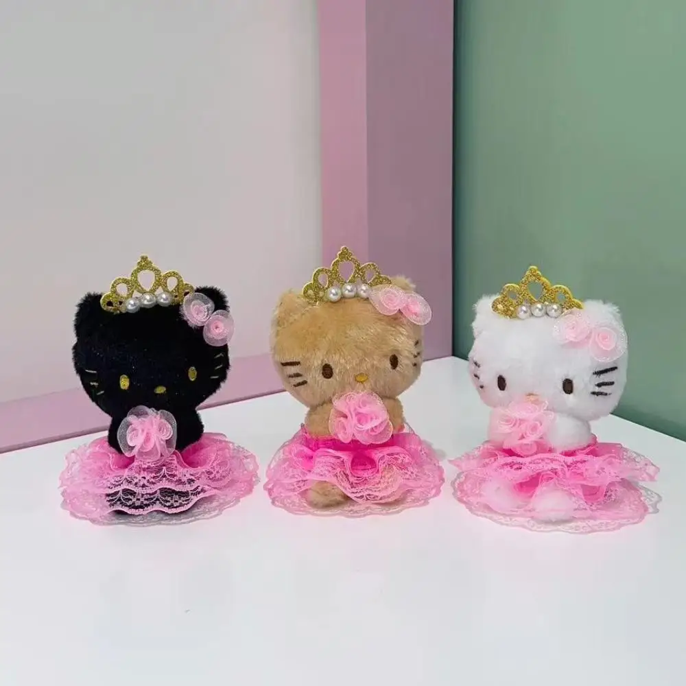 10cm sanrio pele preta olá kitty vestido de casamento mão amarrada buquê boneca de pelúcia fivela chave amantes pingente de pelúcia presente do dia dos namorados