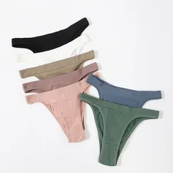 Women Sexy Cotton Panties V-Waist Thong Solid Color Underwear Low Rise Female Soft Intimates Lingerie Lady Bikini Panty