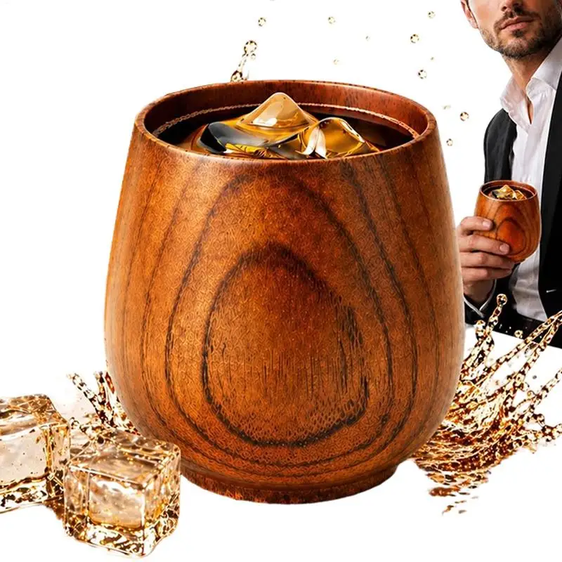 Wooden Whiskey Cup Old Fashioned Drinking Tumbler Men Bourbon Drinking Glasses for Birthday Fathers Day Retirement Valentines