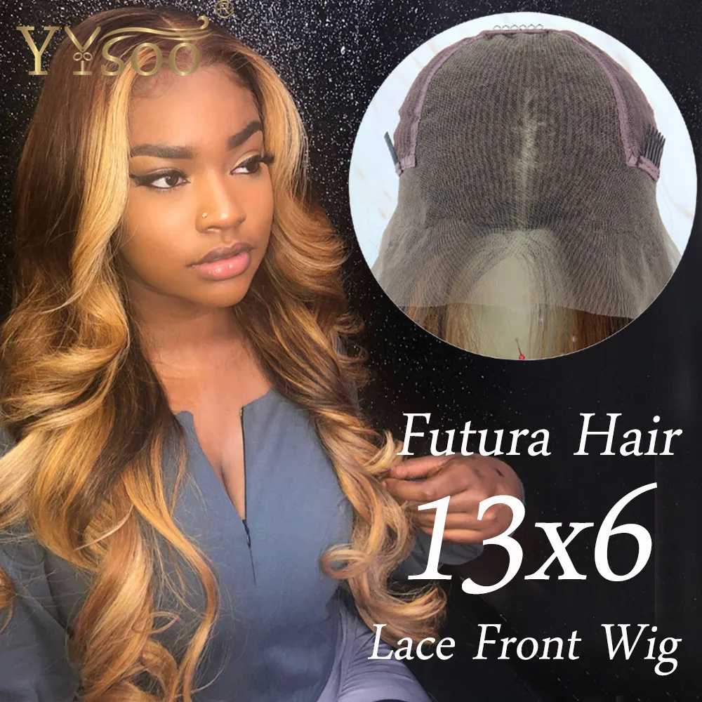 

YYsoo Long Blonde Baylayage Color Futura Synthetic Lace Front Wigs13x6 Japan Fiber Blonde Highlight Wavy Wig 6inch Deep Parting