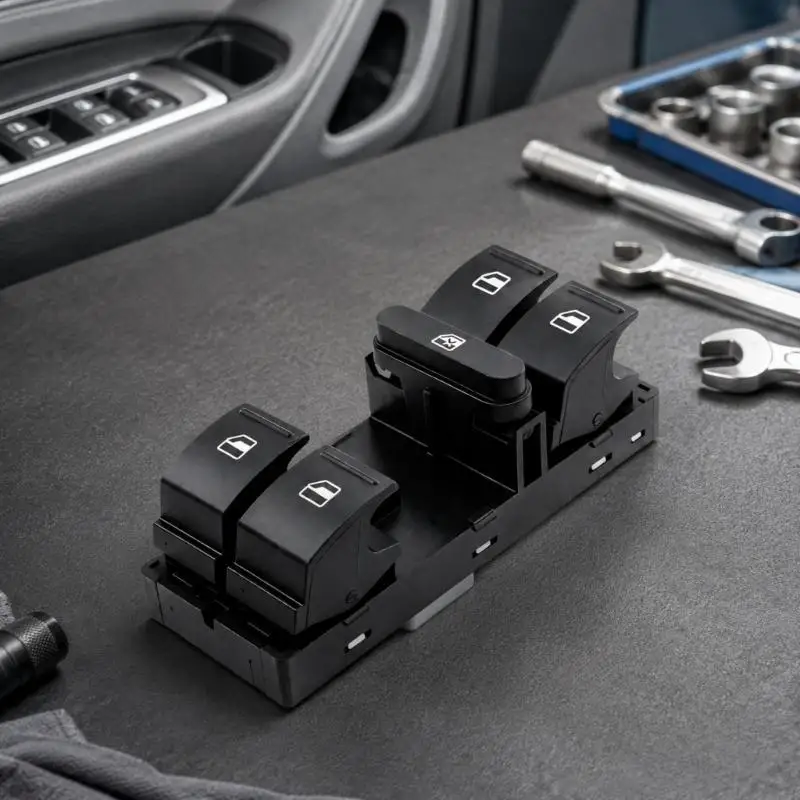 D5BE Vehicle Window Switches 1Z0959858A with 12V Four-Button Layout, Existing Wiring Connection for Replacement