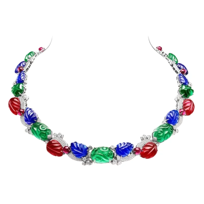 

BELLUX Autumn New Style 925 Silver Gold Plated Synthetic Zircon Fruit Carving Colored Gemstone Banquet Vintage Fine Necklace