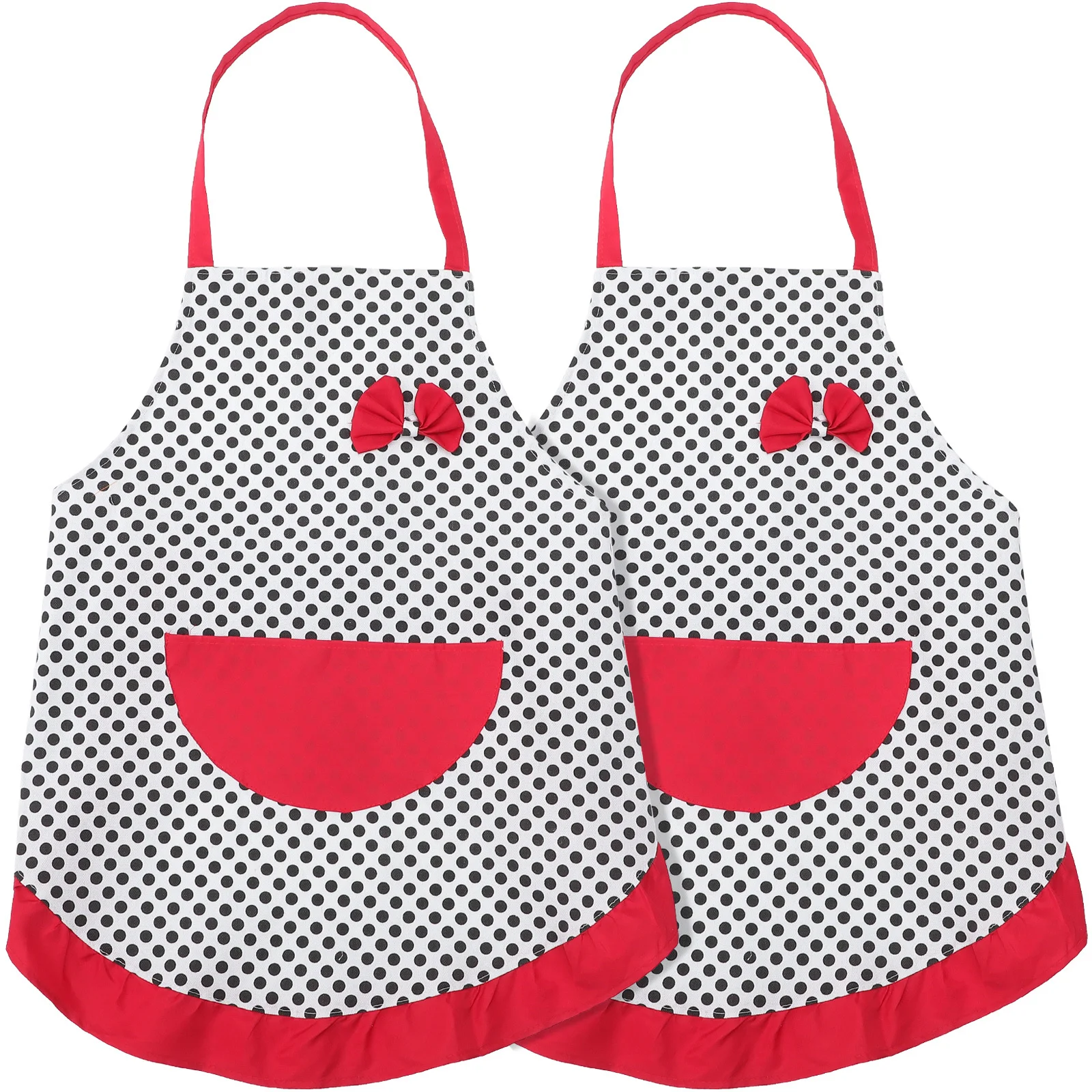 

2pcs Dotted Bowknot Apron Halter Neck Sleeveless With Large Pocket For Kitchen Housework Cooking Cafe Hotel Nail Salon Apron