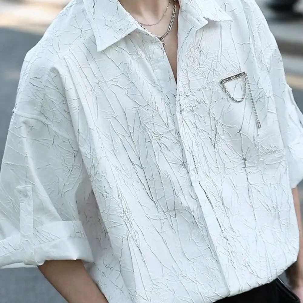 Mens Textured Niche Casual Shirt Summer Streetwear Fashion Nightclub Outdoor Youth Stage Short-Sleeve Top Men's Clothing 2026