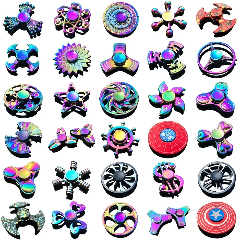 Metal Fidget Toy para crianças e adultos, Anti-Ansiedade, Brinquedo de descompressão, Finger Spinner, Rainbow Color, Liga, Presentes