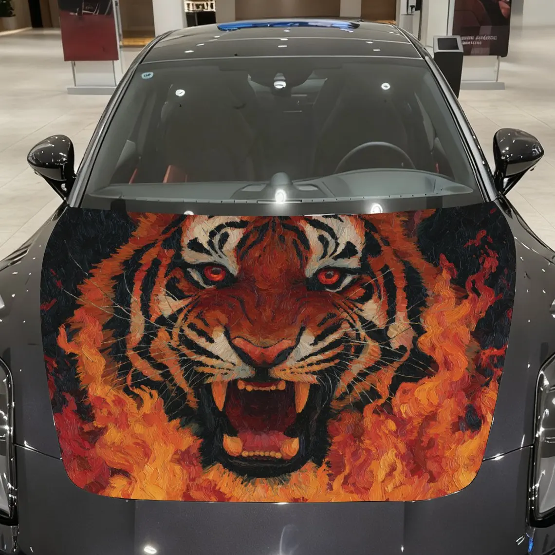 

Flame Tiger Car Hood Decal Sticker - Durable Vinyl Protective Film For Most Vehicles, Scratch-Resistant Automotive Exterior Acce
