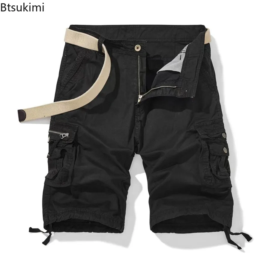 New Men's Summer Cotton Cargo Shorts Outdoor Tactical Sweatpants Casual Streetwear Solid Multi-Pockets Baggy Pants Homme Shorts