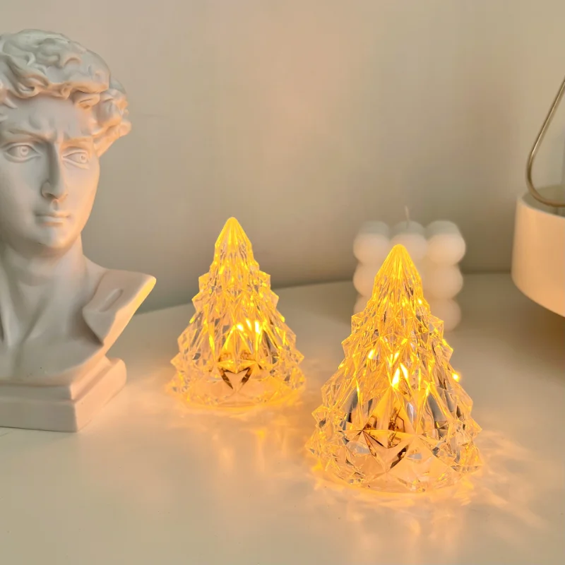 Crystal Flameless LED Candle Night Light Mini Christmas Tree Light  Indoor LED Lamp Christmas Party Home Table Wedding Decor