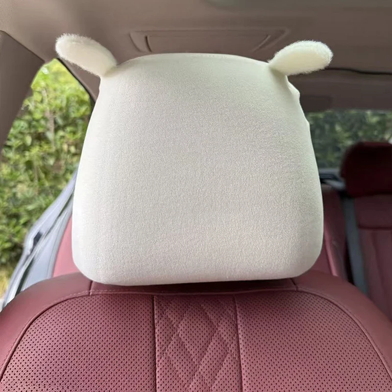 

2 шт., забавный милый чехол на подголовник автомобиля с ушками, универсальный моющийся эластичный бархатный чехол, рождественское украшение, новогодний автомобильный интерьер