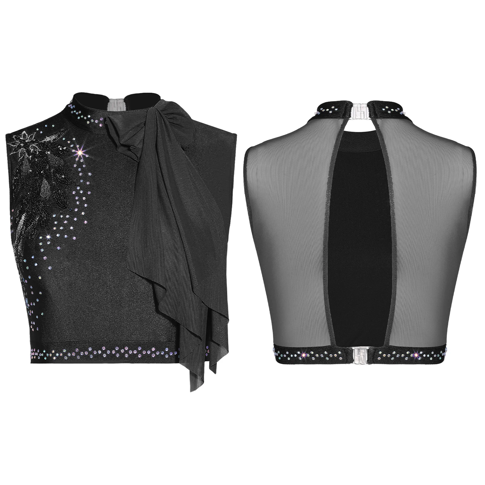 

Women Girl Lyrical Modern Dance Performance Outfit Sequin Embroidery Bow Figure Skating Rhythmic Gymnastics Athletic Costume Set