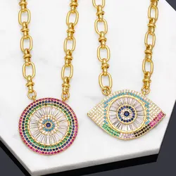 FLOLA  Luxury Big Crystal Evil Eye Necklaces for Women Copper Gold Plated O Chain Necklace Lucky Turkish Jewelry Gifts nkeb347