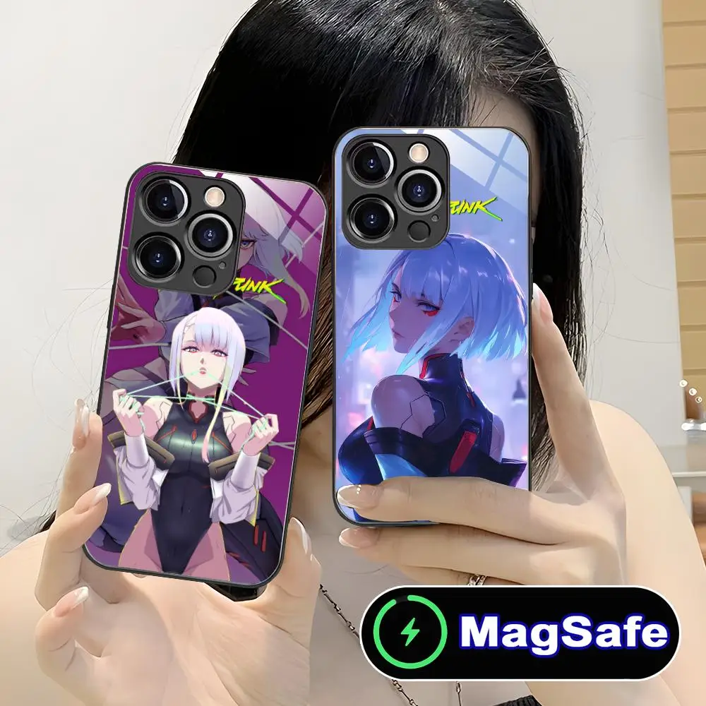 

Чехол для мобильного телефона Punk Lucy для iPhone 16, 15, 14, 13, 12, 11 Pro Max Plus Mini MagSafe, стеклянный цветной принт, мобильные телефоны, красивый