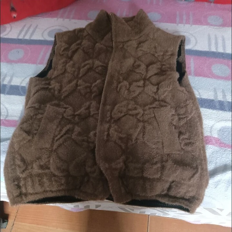 Chaleco sin mangas de terciopelo de imitación de visón para madre de mediana edad, chaqueta, cárdigan de punto grueso para otoño e invierno, suéter con cremallera, abrigo