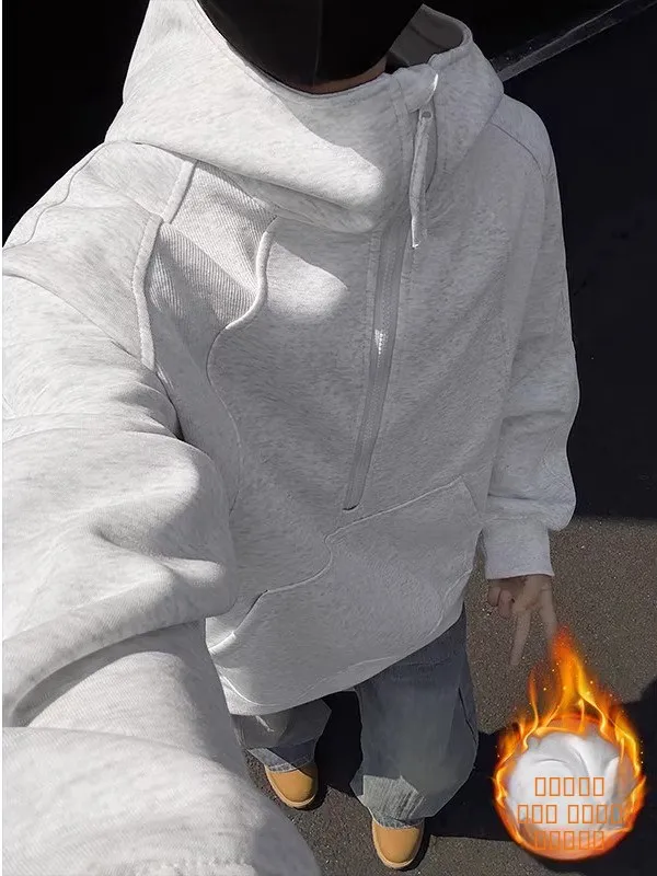 

Мужская толстовка Cleanfit с капюшоном на молнии, высоким воротником, американского стиля, из плотной ткани, с цветочным принтом, осенне-зимняя куртка