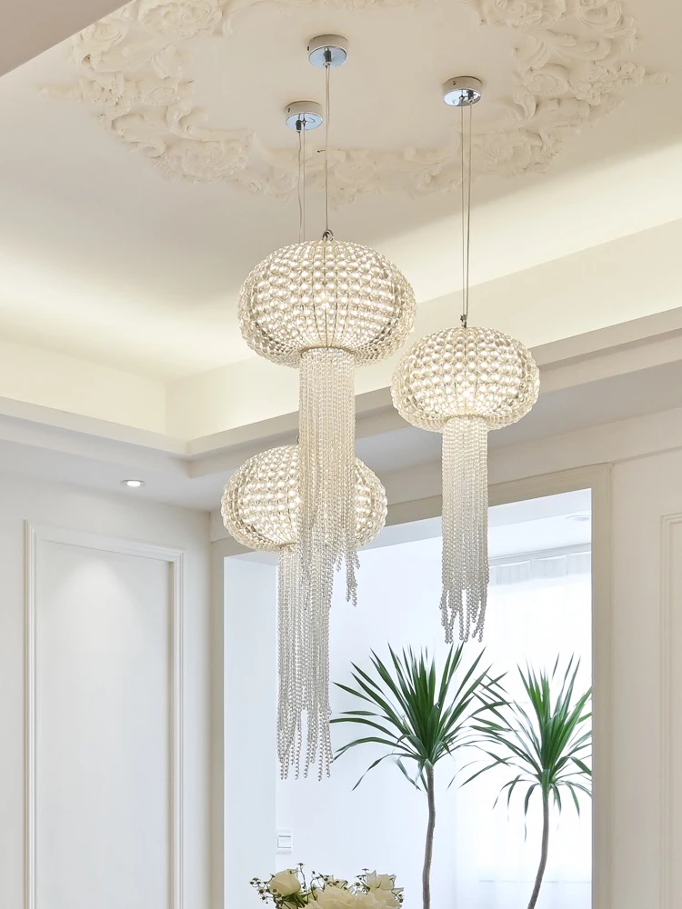 Ancient crystal lamps, cold and warm light, adjustable bedroom, dining room, chandelier, sub-mother lamp combination