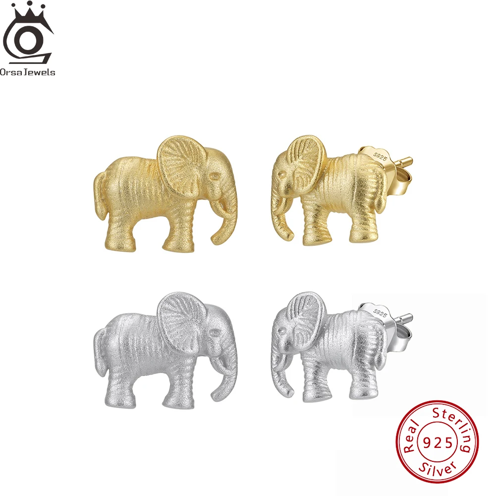 ORSA JEWELS Soild 925 Sterling Silver Elephant Stud Earrings Cute Animal Dainty Earrings Original Jewelry for Women 1 Pair SE404