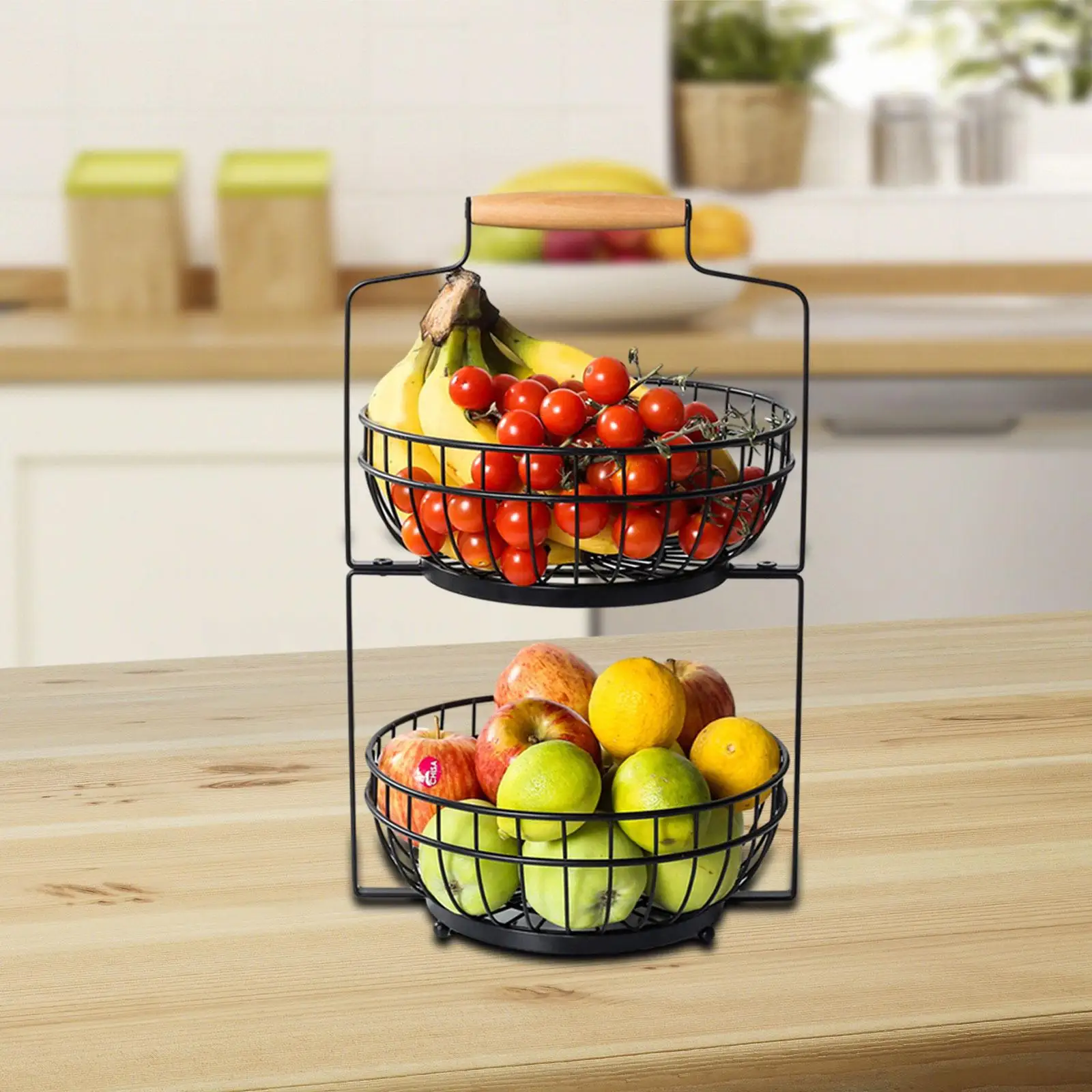 

2 Tier Fruit Basket Bowl Table Centerpiece Counter Top Fruit Stand Iron Wire Storage Basket Countertop Vegetables Storage Rack