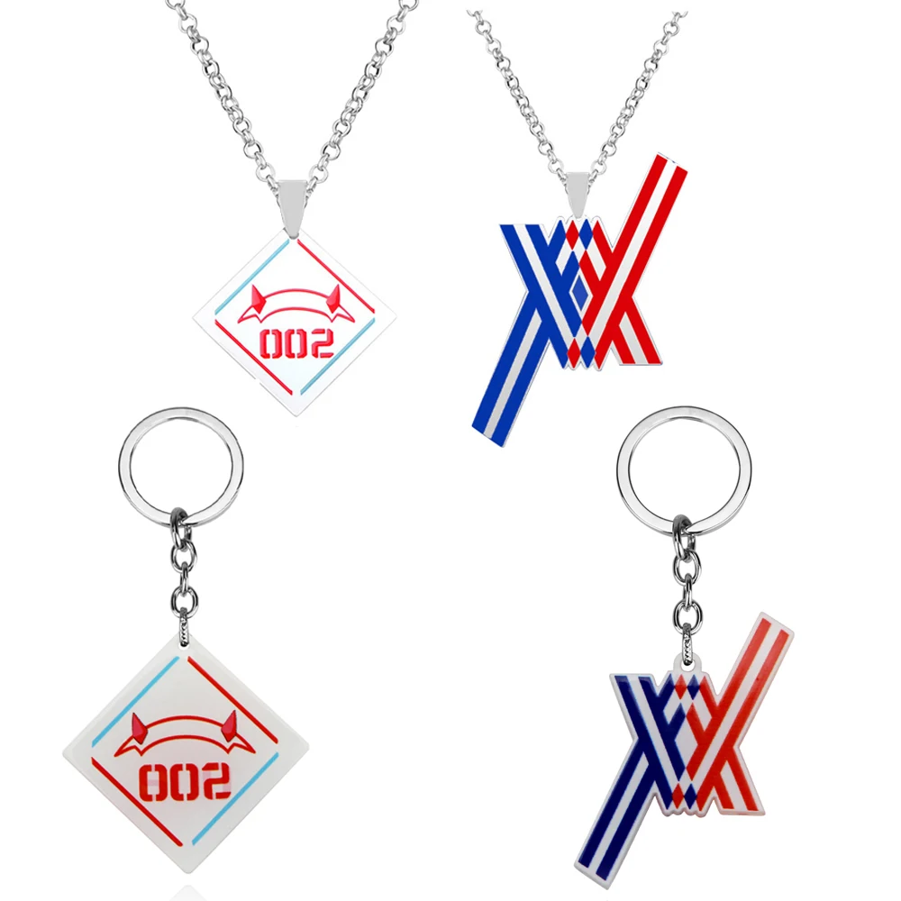 

Anime DARLING in the FRANXX 02 Keychain Driver ZERO TWO 002 Red Devil Horn Metal Pendant Car Keyring For Friends Gift