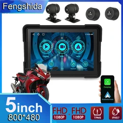 Motorcycle Universal 5 Inch Carplay IPX7 Waterproof Display Dual Bluetooth 1080P Wireless Android Car Monitor Driving Recorder G