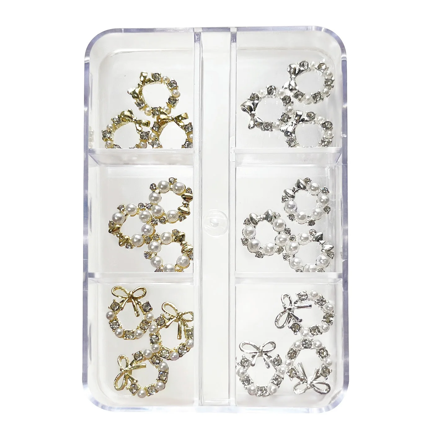 1Pcs 6 Grids Christmas Wreath 3D Alloy Diamond Pearl Nail Charms Set DIY Handmade Press On Nails Manicure Decor Parts view 5
